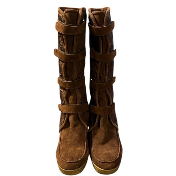 Enzo Angliolini Brown Quilted Suede Wedge Boots Size 10 - Picture 2 of 8